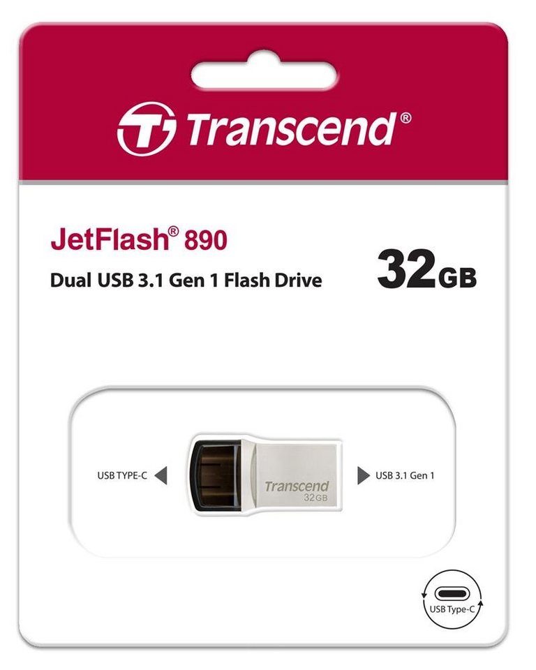 Transcend USB Stick 32GB Speicherstick JetFlash 890S Typ C USB 3.1 mit USB 3.1 USB-Stick von Transcend