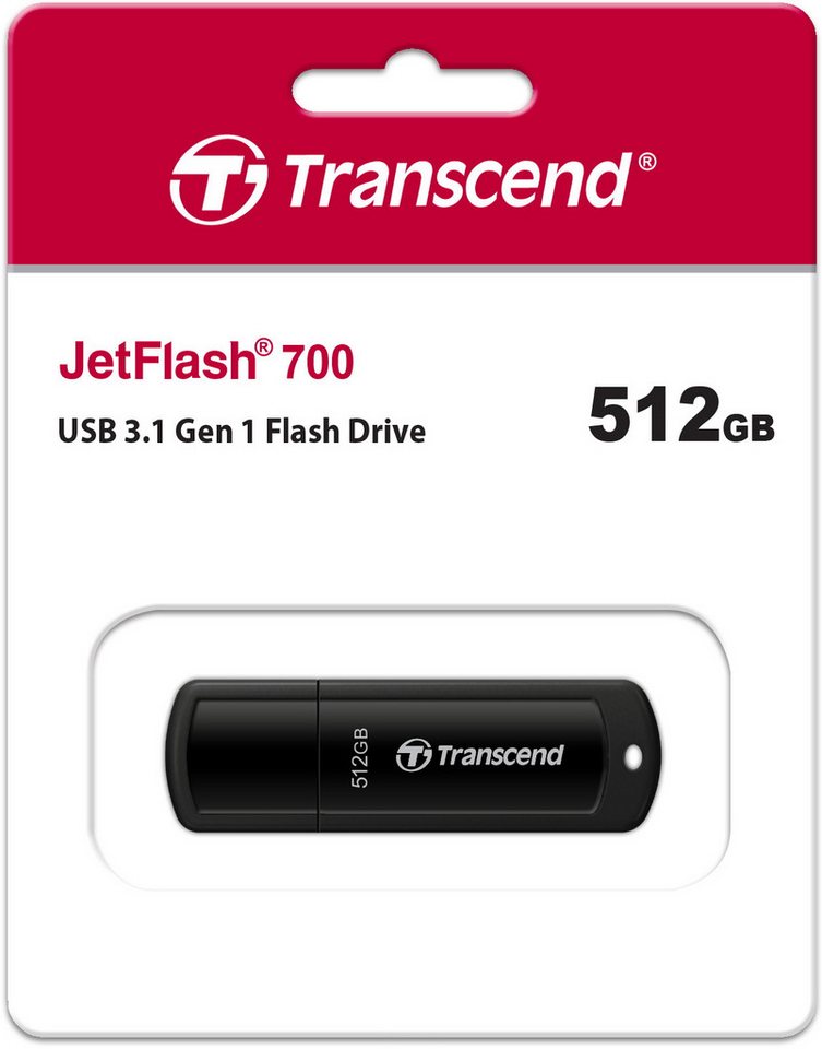 Transcend USB Stick 512GB Speicherstick JetFlash 700 schwarz USB 3.0 USB-Stick von Transcend