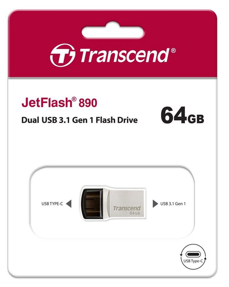 Transcend USB Stick 64GB Speicherstick JetFlash 890S Typ C USB 3.1 mit USB 3.1 USB-Stick von Transcend