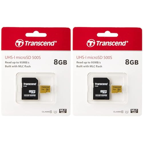 Transcend Ultra-Highspeed 8GB Micro SDXC/SDHC Speicherkarte (für Action-Cams/Dashcams und Drohnen) / UHS-I – TS8GUSD500S (Packung mit 2) von Transcend