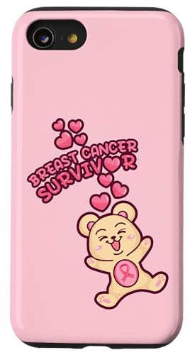 Brustkrebsüberlebender – Happy Bear jubelt mit Herzen Hülle für iPhone SE (2020) / 7 / 8 von Transformed Design