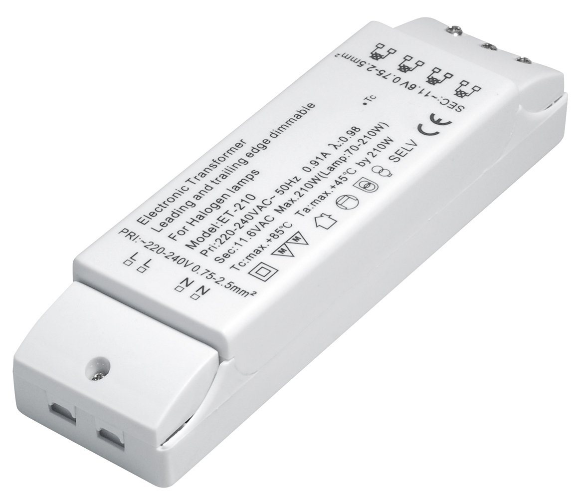 Transmedia Elektronischer Halogen-Trafo 230/12V/70-210W, Überlastungsschutz, Trafo von Transmedia