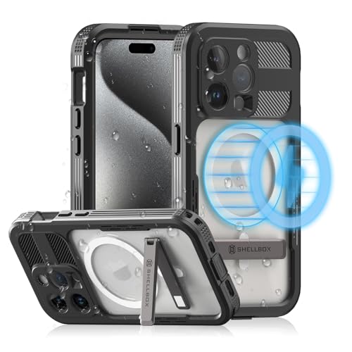 Transy Entworfen für iPhone 15 Pro Max Hülle Wasserdicht mit Ständer, Stoßfeste Handyhülle mit eingebautem Displayschutz für iPhone 15 Pro Max Schwarz von Transy