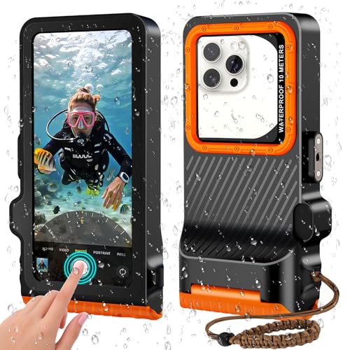 Unterwasser-Handyhülle zum Schnorcheln & Tauchen (15 m), IP68 wasserdichte Schutzhülle zum Schwimmen, universelle Unterwasser-Touchscreen-Hülle kompatibel mit iPhone (Orange, 4. Generation) von Transy