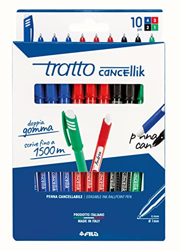 Tratto Radierbare Kugelschreiber Cancellik 8 + 2 Farben, für die Schule, Referenz 832700, 10 Stück von Tratto