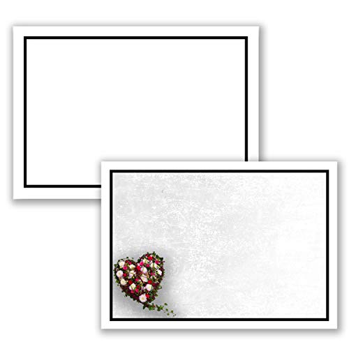 100 x Set Trauereinzelkarten DIN A6 + Trauerumschläge DIN C6 - Motiv schwarzer Trauer-Rahmen mit Blumenherz - 10,5 x 14,8 cm - bedruckbar - Kondolenz Set für Danksagung Trauer von Trauer Papiere by GUSTAV NEUSER