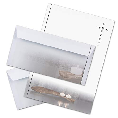 100 x Set Trauerpapier DIN A4 + Trauerumschläge DIN Lang - Motiv Kerzen auf altem Holz - 22 x 11 cm - bedruckbar - Kondolenz Set für Danksagung Trauer 100 x Set Trauerpapier DIN A4 + Trauerumschläge DIN Lang - Motiv Kerzen auf altem Holz - 22 x 11 cm - bedruckbar - Kondolenz Set für Danksagung Trauer von Trauer Papiere by GUSTAV NEUSER