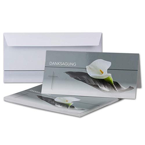 150 x Trauer-Set - Danksagungs-Trauer-Doppelkarten mit Umschlägen DIN Lang 21 x 19,8 cm - Hochglanz - Serie: Calla von Trauer Papiere by GUSTAV NEUSER