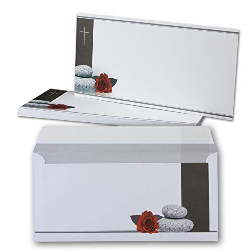 15x Trauerkarten Set mit Umschlag DIN LANG - Motiv Rose, Steine & Trauerkreuz - Danksagungskarten Trauer Ohne Fenster - würdevolle Beileidskarte 15x Trauerkarten Set mit Umschlag DIN LANG - Motiv Rose, Steine & Trauerkreuz - Danksagungskarten Trauer Ohne Fenster - würdevolle Beileidskarte von Trauer Papiere by GUSTAV NEUSER