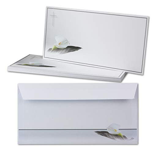 25x Trauerkarten Set mit Umschlag DIN LANG - Motiv Trauerblume - Danksagungskarten Trauer Ohne Fenster - würdevolle Beileidskarte von Trauer Papiere by GUSTAV NEUSER