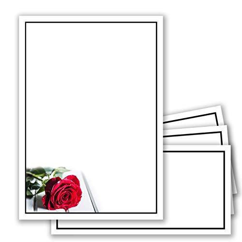 30 x Set Trauerpapier DIN A4 + Trauerumschläge DIN Lang - Motiv schwarzer Trauer-Rahmen mit Stielrose - 22 x 11 cm - bedruckbar - Kondolenz Set für Danksagung Trauer von Trauer Papiere by GUSTAV NEUSER