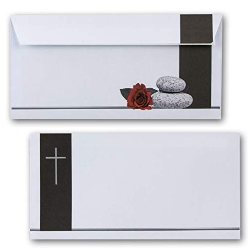50 Stück Trauerumschlag Serie: Mathilde - Rose, Steine & Trauerkreuz - Haftklebung - DIN Lang 22 x 11 cm - 90 g/m² - Trauerhülle - Briefumschlag 50 Stück Trauerumschlag Serie: Mathilde - Rose, Steine & Trauerkreuz - Haftklebung - DIN Lang 22 x 11 cm - 90 g/m² - Trauerhülle - Briefumschlag von Trauer Papiere by GUSTAV NEUSER
