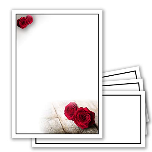 50 x Set Trauerpapier DIN A4 + Trauerumschläge DIN Lang - Motiv schwarzer Trauer-Rahmen mit Rosen - 22 x 11 cm - bedruckbar - Kondolenz Set für Danksagung Trauer von Trauer Papiere by GUSTAV NEUSER