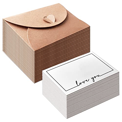 25 Blatt kleine Briefumschläge mit 25 Blatt blanko Papier Karten,10.6×7.6 cm Kuvert mit Karten Kraftpapier Briefumschläge für Geburtstagsfeier Einladung Dankeskarten (Love You) von Traumarkeu