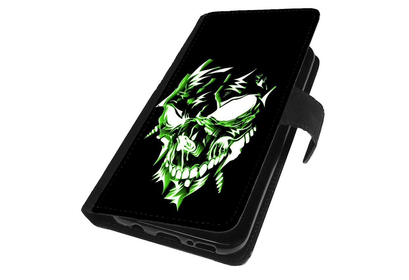 Traumhuelle Handyhülle Für Apple iPhone 14 / 14 Plus / 14 Pro / 14 Pro Max Motiv 44, Skull grün Handy Tasche Klapp Hülle Flip Case Book Etui Cover Silikon von Traumhuelle