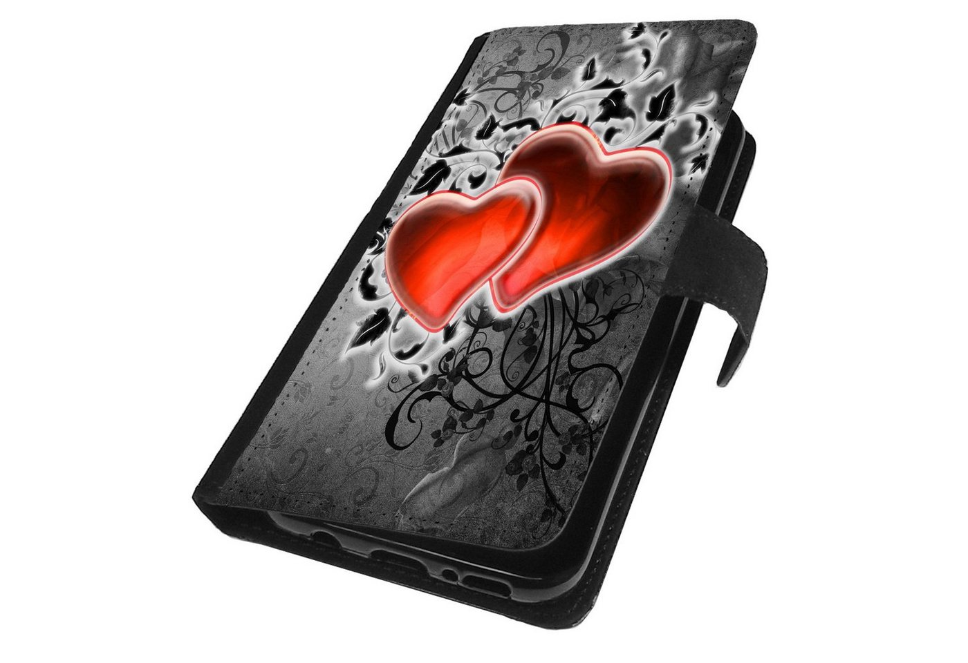 Traumhuelle Handyhülle Für Samsung Galaxy A12 Hülle Klapphülle Motiv 55, Herzen Rot grau Hintergrund Tasche Schutzhülle Flip Case Cover Silikon von Traumhuelle