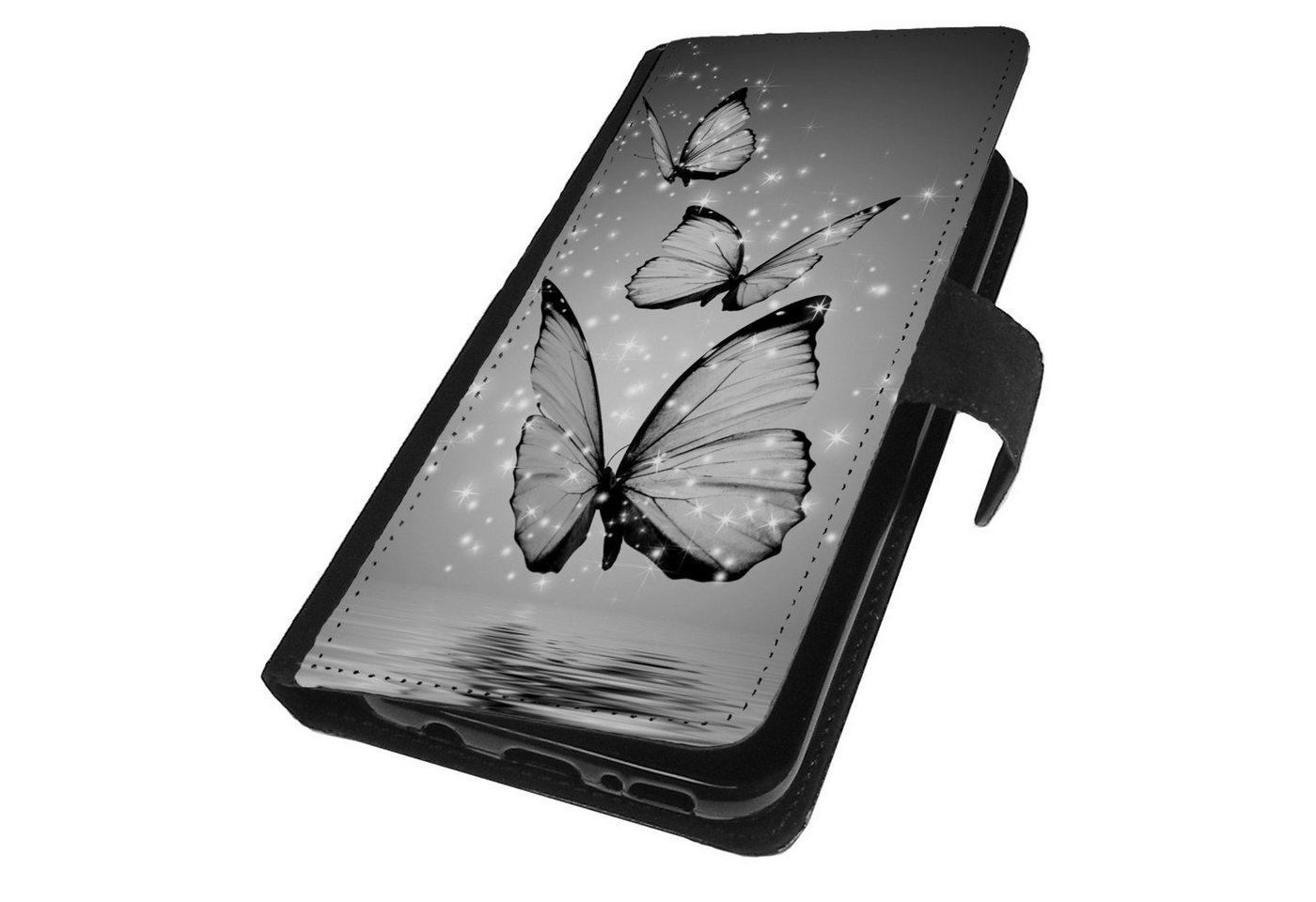 Traumhuelle Handyhülle MOTIV 8 Schmetterling Grau Schutz Hülle für Samsung Handy Smartphone, Handy Tasche Flip Case Klapp Etui Cover Kunstleder Silikon von Traumhuelle