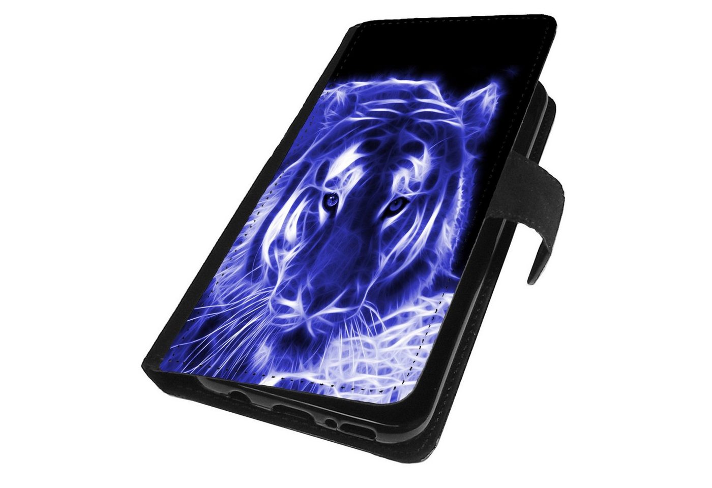 Traumhuelle Handyhülle MOTIV 98 Tiger Blau Hülle für iPhone Xiaomi Google Huawei Motorola, schwarze Handytasche Klapphülle Flip Case Wallet Etui Cover Silikon von Traumhuelle