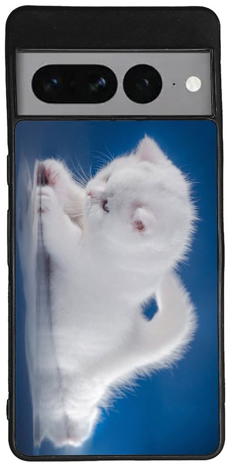 Traumhuelle Handyhülle TPU HÜLLE Silikon MOTIV 121 Case Cover Schutzhülle Backcover Etui, weiße Katze Handy Bumper Smartphone Rückschale Schwarz 5G von Traumhuelle