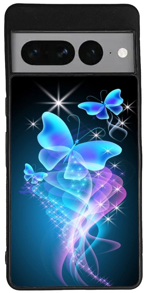 Traumhuelle Handyhülle TPU HÜLLE Silikon MOTIV 286 Case Cover Schutzhülle Backcover Etui, Schmetterling Butterfly Blau Sterne Handy Bumper Rückschale Schwarz von Traumhuelle