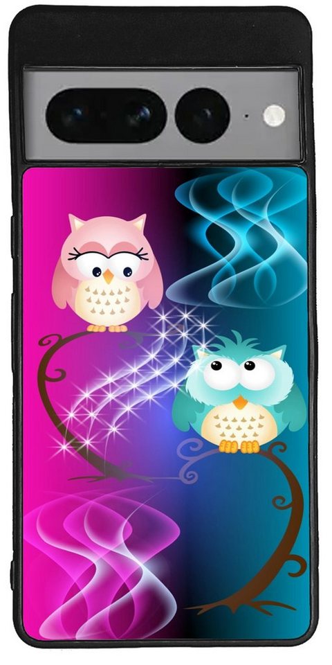 Traumhuelle Handyhülle TPU HÜLLE Silikon MOTIV 295 Case Cover Schutzhülle Backcover Etui, Eulen Pink Blau Handy Bumper Smartphone Rückschale Schwarz 5G von Traumhuelle