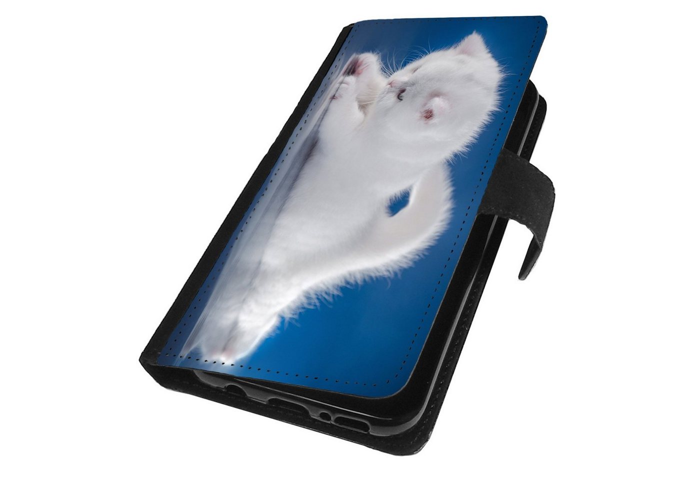 Traumhuelle Smartphone-Hülle MOTIV 121 Katze Blau Weiß Schutz Hülle für Samsung Galaxy Handy, Smartphone Handyhülle Handytasche Schutz Case Klappcase Cover Etui von Traumhuelle
