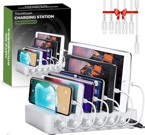 TravelHawk Schnellladegerät - 50W USB Hub 3.0 6-Port Ladestation für Mehrere Geräte - iPhone Samsung MacBook Ladeständer TravelHawk Schnellladegerät - 50W USB Hub 3.0 6-Port Ladestation für Mehrere Geräte - iPhone Samsung MacBook Ladeständer von TravelHawk