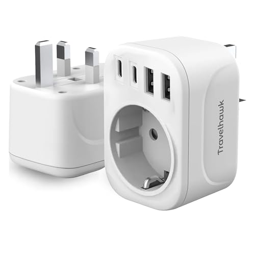 TravelHawk Reiseadapter UK - Reiseadapter Weltweit, Steckdosenadapter 20W Typ G, 2 USB-C und 2 USB-A, Reisestecker, Schnellladegerät, Reiseadapter UK, USA, Australien, Asien, Südamerika, Afrika TravelHawk Reiseadapter UK - Reiseadapter Weltweit, Steckdosenadapter 20W Typ G, 2 USB-C und 2 USB-A, Reisestecker, Schnellladegerät, Reiseadapter UK, USA, Australien, Asien, Südamerika, Afrika von TravelHawk