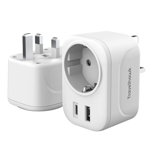 TravelHawk Reiseadapter UK - Reiseadapter Weltweit Steckdosenadapter 20W Typ G, USB-C und USB Reisestecker Schnellladegerät Reiseadapter UK, USA, Australien, Asien, Südamerika, Afrika von TravelHawk