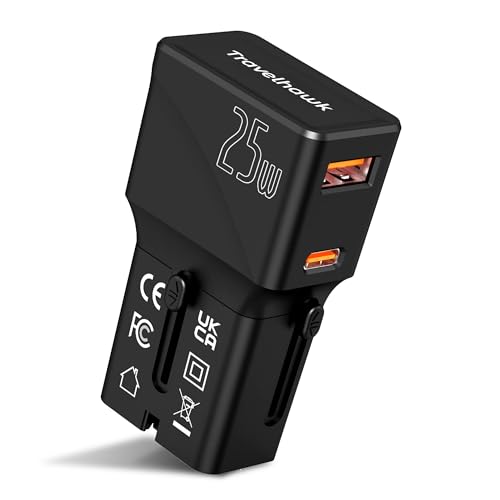 TravelHawk Reiseadapter Weltweit, Schnellladegerät, 20W Typ G, Typ A USB-C und USB, Reisestecker, Schnellladegerät, Universal Adapter für Deutschland USA Japan England Thailand Italien Australien TravelHawk Reiseadapter Weltweit, Schnellladegerät, 20W Typ G, Typ A USB-C und USB, Reisestecker, Schnellladegerät, Universal Adapter für Deutschland USA Japan England Thailand Italien Australien von TravelHawk