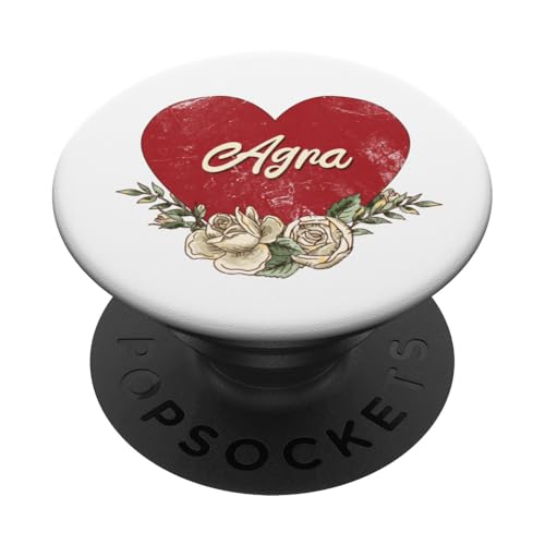Agra India City Vintage Reise Urlaub Herz Rosen PopSockets Klebender PopGrip von Traveling World Cities Retro Lover Valentine Gifts