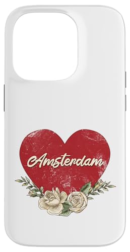 Amsterdam Niederlande Stadt Vintage Reise Urlaub Herz Hülle für iPhone 14 Pro von Traveling World Cities Retro Lover Valentine Gifts