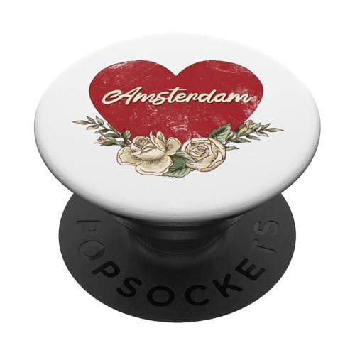 Amsterdam Niederlande Stadt Vintage Reise Urlaub Herz PopSockets Klebender PopGrip von Traveling World Cities Retro Lover Valentine Gifts