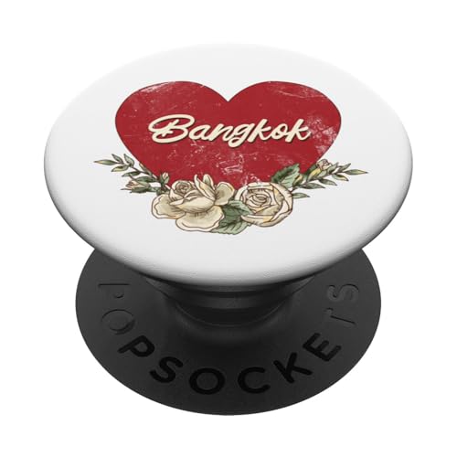 Bangkok Thailand City Vintage Reise Urlaub Herz Rosen PopSockets Klebender PopGrip von Traveling World Cities Retro Lover Valentine Gifts