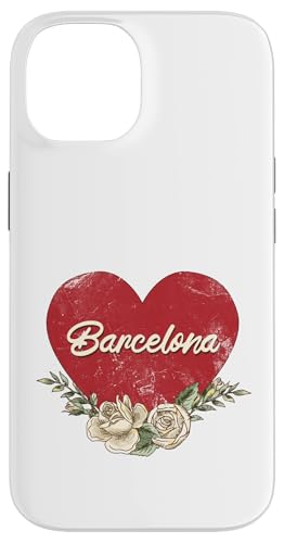 Barcelona Spanien Stadt Vintage Reise Urlaub Herz Rosen Hülle für iPhone 14 von Traveling World Cities Retro Lover Valentine Gifts