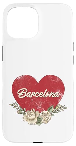 Barcelona Spanien Stadt Vintage Reise Urlaub Herz Rosen Hülle für iPhone 15 von Traveling World Cities Retro Lover Valentine Gifts