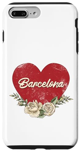 Barcelona Spanien Stadt Vintage Reise Urlaub Herz Rosen Hülle für iPhone 7 Plus/8 Plus von Traveling World Cities Retro Lover Valentine Gifts