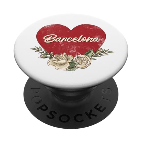 Barcelona Spanien Stadt Vintage Reise Urlaub Herz Rosen PopSockets Klebender PopGrip von Traveling World Cities Retro Lover Valentine Gifts