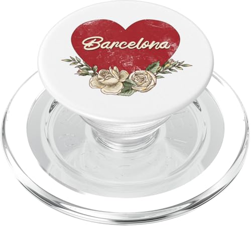 Barcelona Spanien Stadt Vintage Reise Urlaub Herz Rosen PopSockets PopGrip für MagSafe von Traveling World Cities Retro Lover Valentine Gifts