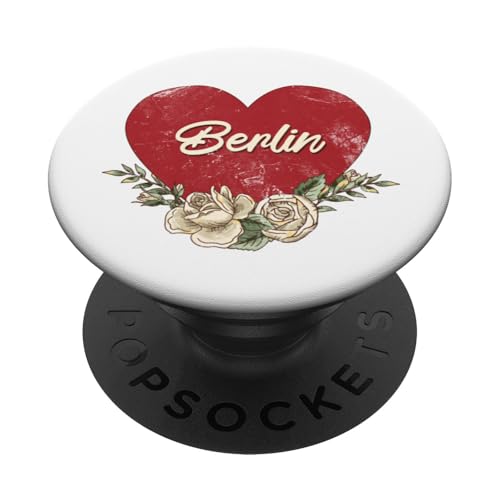 Berlin Deutschland Stadt Vintage Reise Urlaub Herz Rosen PopSockets Klebender PopGrip von Traveling World Cities Retro Lover Valentine Gifts