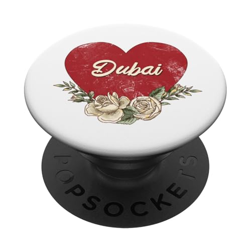 Dubai VAE City Vintage Reise Urlaub Herz Rosen PopSockets Klebender PopGrip von Traveling World Cities Retro Lover Valentine Gifts