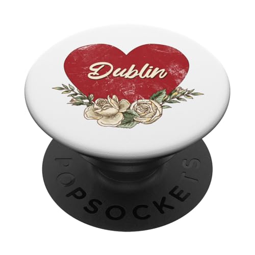 Dublin Irland City Vintage Reise Urlaub Herz Rosen PopSockets Klebender PopGrip von Traveling World Cities Retro Lover Valentine Gifts