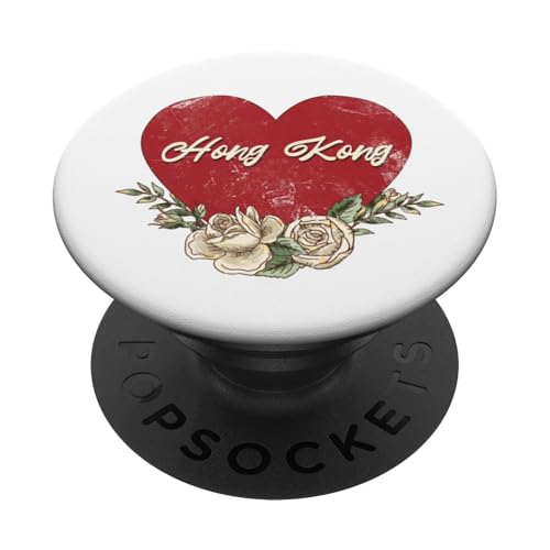 Hong Kong China City Vintage Reise Urlaub Herz Rosen PopSockets Klebender PopGrip von Traveling World Cities Retro Lover Valentine Gifts