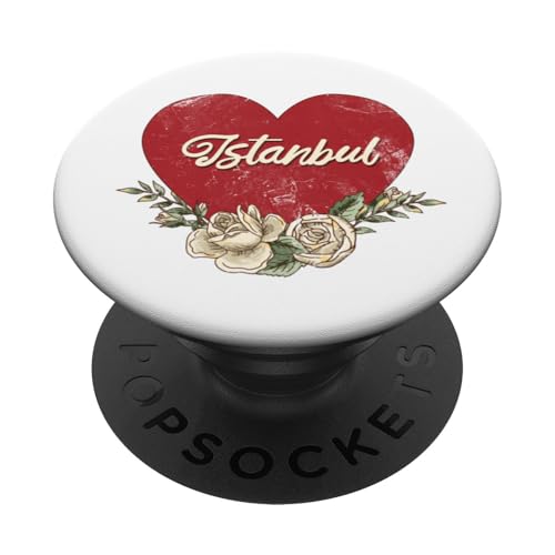 Istanbul Türkei Stadt Vintage Reise Urlaub Herz Rosen PopSockets Klebender PopGrip von Traveling World Cities Retro Lover Valentine Gifts
