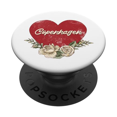 Kopenhagen Dänemark Stadt Vintage Reise Urlaub Herz Rosen PopSockets Klebender PopGrip von Traveling World Cities Retro Lover Valentine Gifts