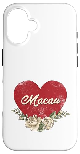 Macau China City Vintage Reise Urlaub Herz Rosen Hülle für iPhone 16 von Traveling World Cities Retro Lover Valentine Gifts