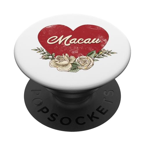 Macau China City Vintage Reise Urlaub Herz Rosen PopSockets Klebender PopGrip von Traveling World Cities Retro Lover Valentine Gifts