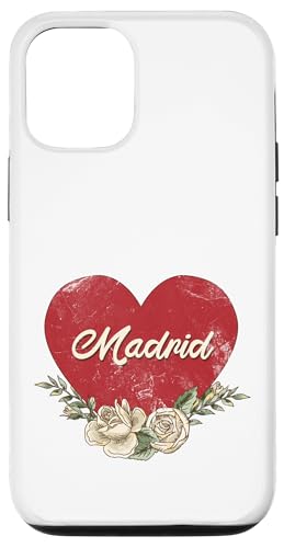 Madrid Spanien Stadt Vintage Reise Urlaub Herz Rosen Hülle für iPhone 12/12 Pro von Traveling World Cities Retro Lover Valentine Gifts