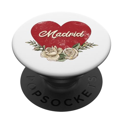 Madrid Spanien Stadt Vintage Reise Urlaub Herz Rosen PopSockets Klebender PopGrip von Traveling World Cities Retro Lover Valentine Gifts