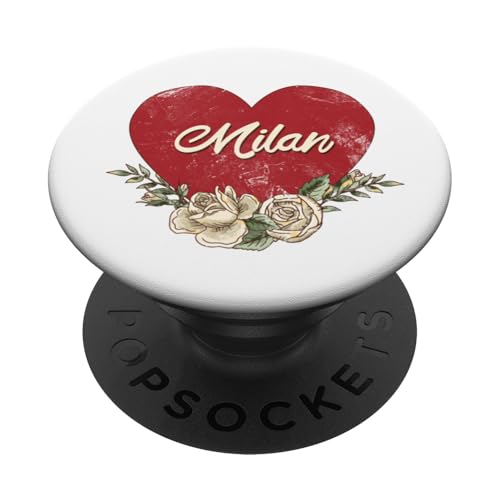 Milan Italien Stadt Vintage Reise Urlaub Herz Rosen PopSockets Klebender PopGrip von Traveling World Cities Retro Lover Valentine Gifts